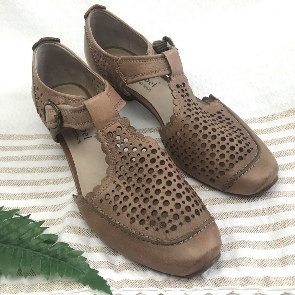 Josef Seibel Laser cut Taupe Leather Mary Janes Comfort Shoes
